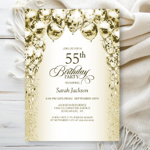 Invitation Gold Balloons 55e anniversaire fête