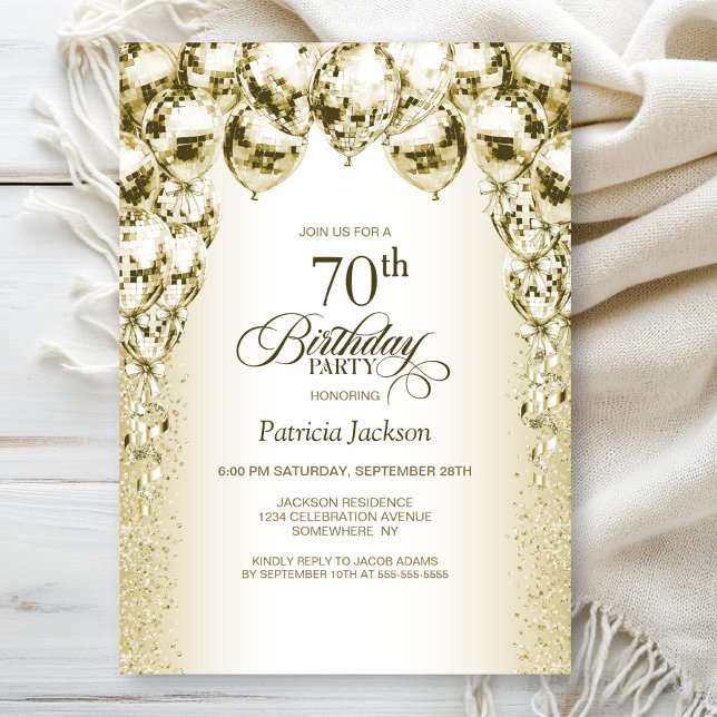 Invitation Gold Balloons 70e anniversaire fête (Créateur téléchargé)