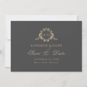 Invitation Gold Baroque Crest Monogramme Gris Enregistrer la 