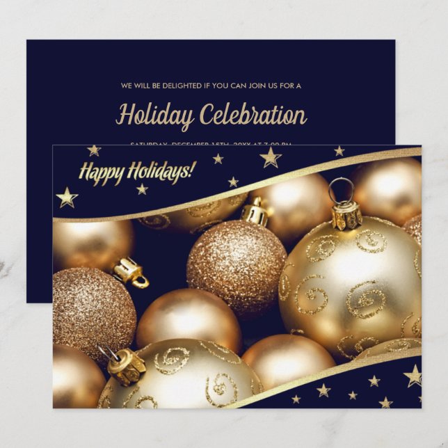 Invitation Gold Baubles Noël (Devant / Derrière)