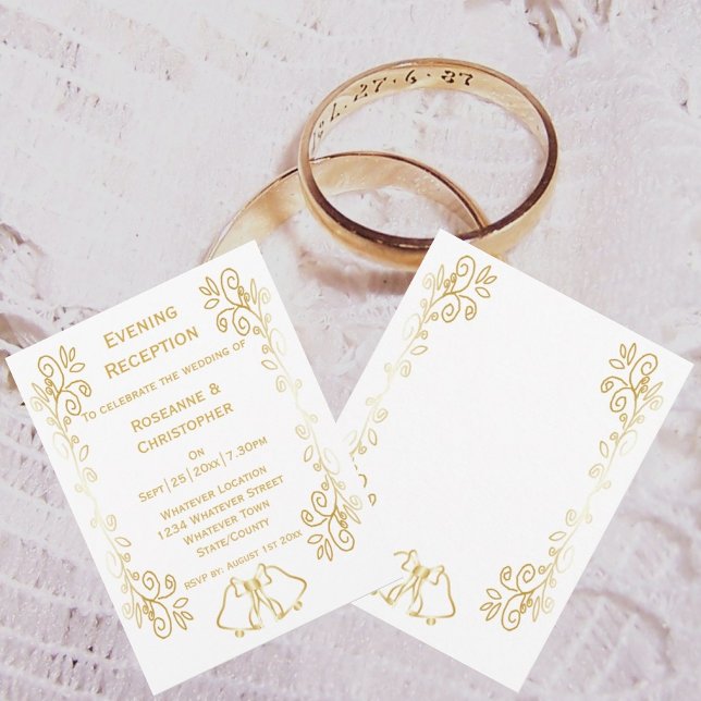 Invitation Gold Bells Scrollwork Mariage Réception (Gold bells scrollwork wedding reception invite)