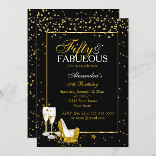 Invitation Gold Black 50 Fabuleux fête champagne d'anniversai
