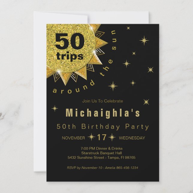 Invitation Gold Black 50th Birthday Party (Devant)