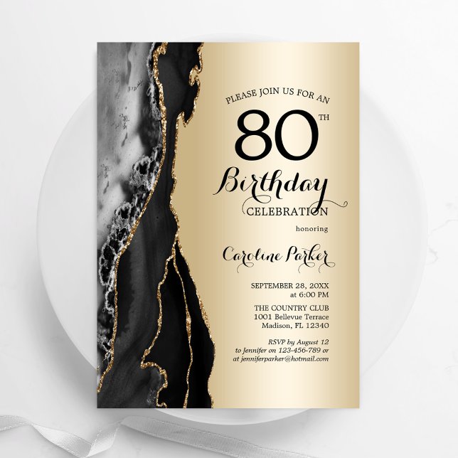 Invitation Gold Black Agate 80e anniversaire (Créateur téléchargé)