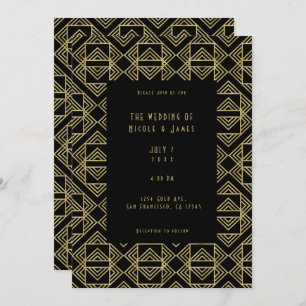 Invitation Gold & Black Art Deco Bold Retro Glam Mariage 
