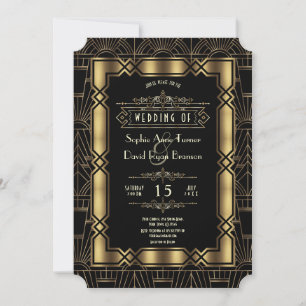 Invitation Gold Black Art Déco Mariage de style années 1920
