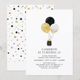 Invitation Gold & Black Balloons Fête d'anniversaire adulte m
