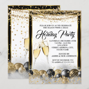 Invitation Gold Black Champagne de Noël