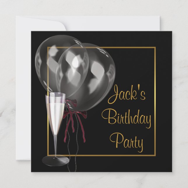 Invitation Gold Black Champagne Mans fête d'anniversaire (Devant)