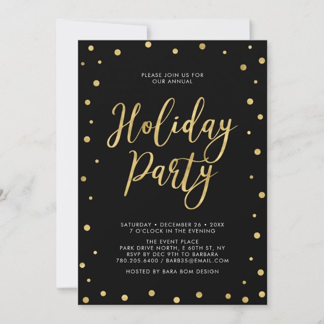 Invitation Gold & Black Chic Confetti Corporate Holiday Party (Devant)