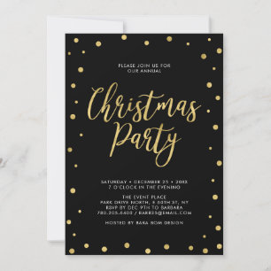 Invitation Gold & Black Chic Confetti Fête de Noël