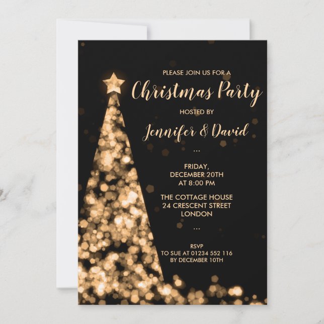 Invitation Gold & Black Christmas Tree Fête de Noël (Devant)