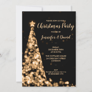 Invitation Gold & Black Christmas Tree Fête de Noël