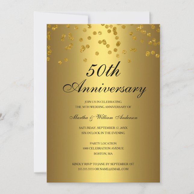 Invitation Gold Black Confetti 50e anniversaire de Mariage (Devant)