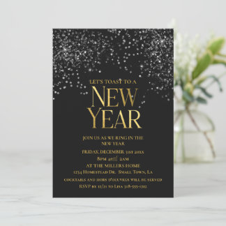 Invitation Gold Black Confetti fête de la Saint-Sylvestre