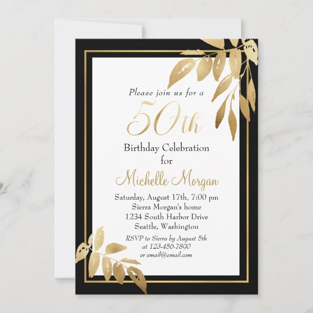 Invitation Gold Black Elegant 50e anniversaire (Devant)