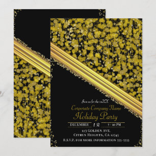 Invitation Gold & Black Elegant Glam Company Fête de vacances