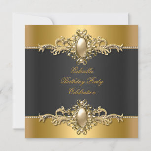Invitation Gold Black élégante fête d'anniversaire Pearl