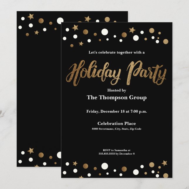 Invitation Gold Black Fête de Noël (Devant / Derrière)