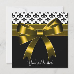 Invitation Gold & Black Fleur De Lis Party