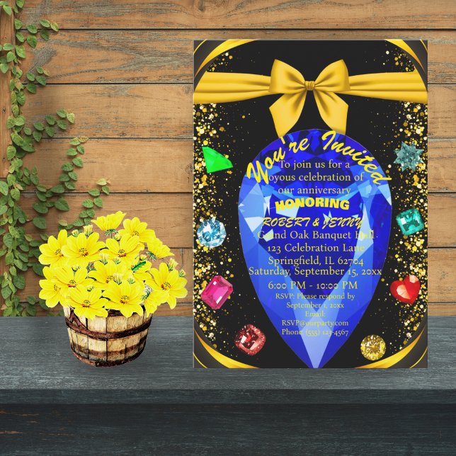 Invitation Gold & Black Gemstones Diamond Mariage Anniversair (Créateur téléchargé)