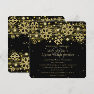 Invitation Gold & Black Holiday Wedding Enregistrer La Date