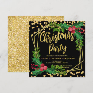 Invitation Gold Black Holly Frame Parties scintillant Christm