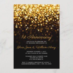 Invitation Gold Black Hollywood Glam 1er anniversaire Mariage
