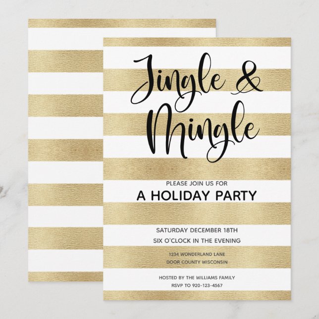 Invitation Gold Black Jingle et Mingle Holiday Party (Devant / Derrière)