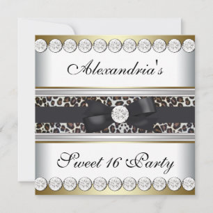 Invitation Gold Black Leopard Sweet 16 Party