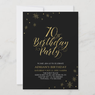 Invitation Gold & Black Moderne Chic Fête d'anniversaire 70