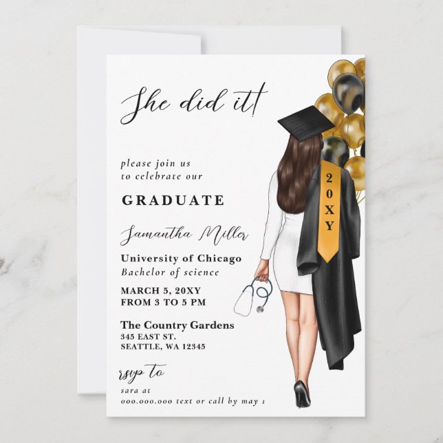 Invitation Gold Black Nurse Photo Elle L'A Fait Diplôme (Devant)