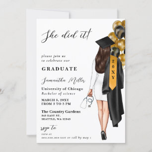 Invitation Gold Black Nurse Photo Elle L'A Fait Diplôme