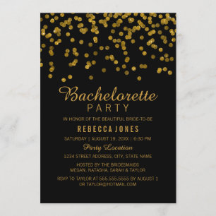 Invitation Gold Black Parties scintillant confetti Bacheloret