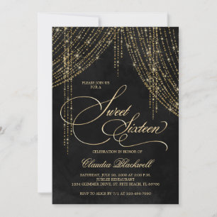 Invitation Gold Black Parties scintillant Sweet 16 Anniversai