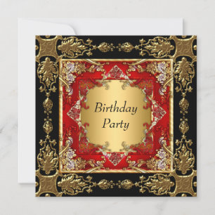 Invitation Gold Black Red Anniversaire Party rouge noir or