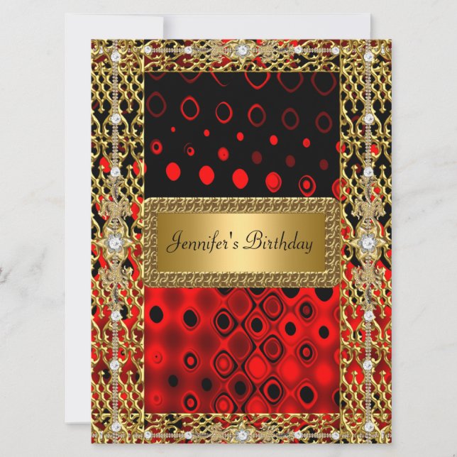 Invitation Gold Black Red fête d'anniversaire (Devant)