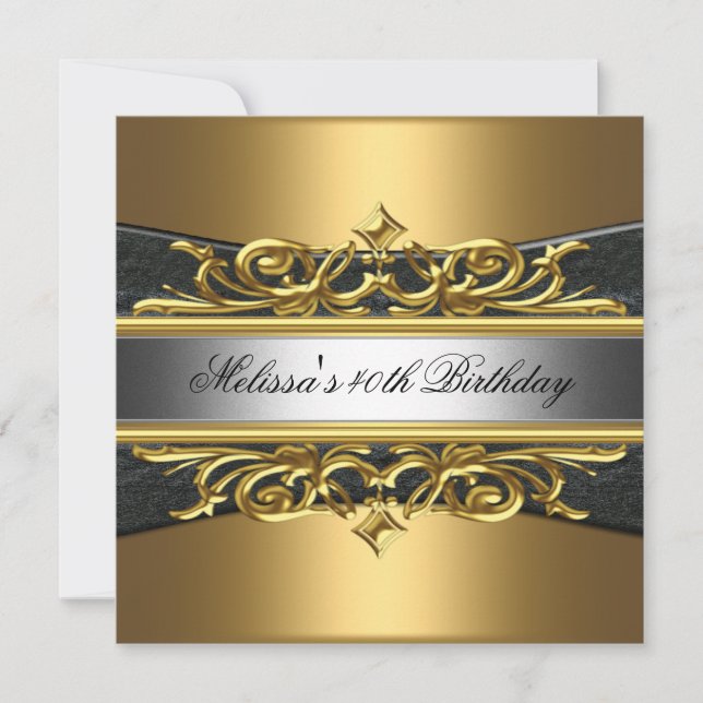 Invitation Gold Black Silver Gold 40e fête d'anniversaire (Devant)
