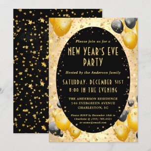 Invitation Gold Black Sparkling Stars