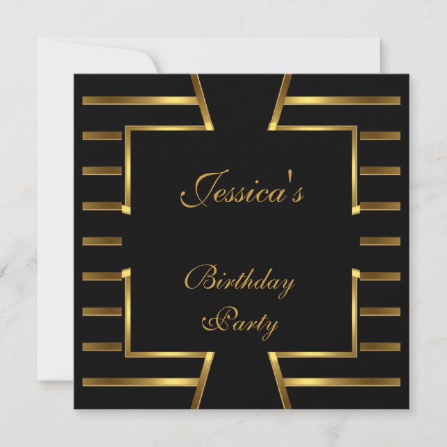 Invitation Gold Black Stripe Art Déco Anniversaire Party 5 (Devant)