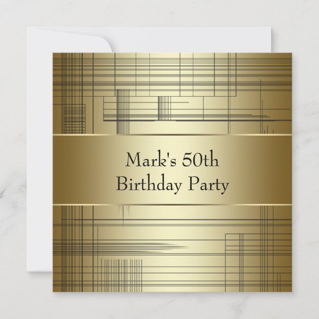 Invitation Gold Black Stripes Mans Classy 50e fête d'annivers (Devant)