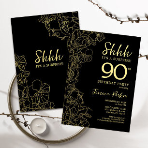 Invitation Gold Black Surprise 90e anniversaire