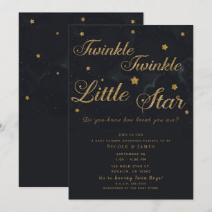 Invitation Gold Black Twinkle Stars Night Sky Baby shower