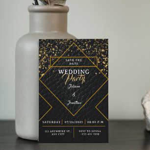 Invitation Gold & Black Vintage Élégant Enregistrer le Mariag