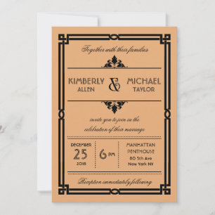 Invitation Gold Black Vintage moderne Art déco Mariage