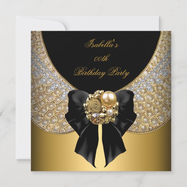 Invitation Gold Black White Soirée d'anniversaire élégante (Devant)