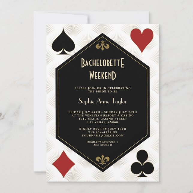 Invitation Gold Black White Vegas Casino Bachelorette Week-en (Devant)