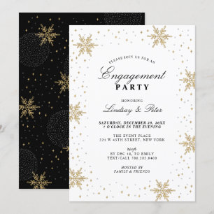 Invitation Gold & Black Winter Christmas Engagement Party Inv