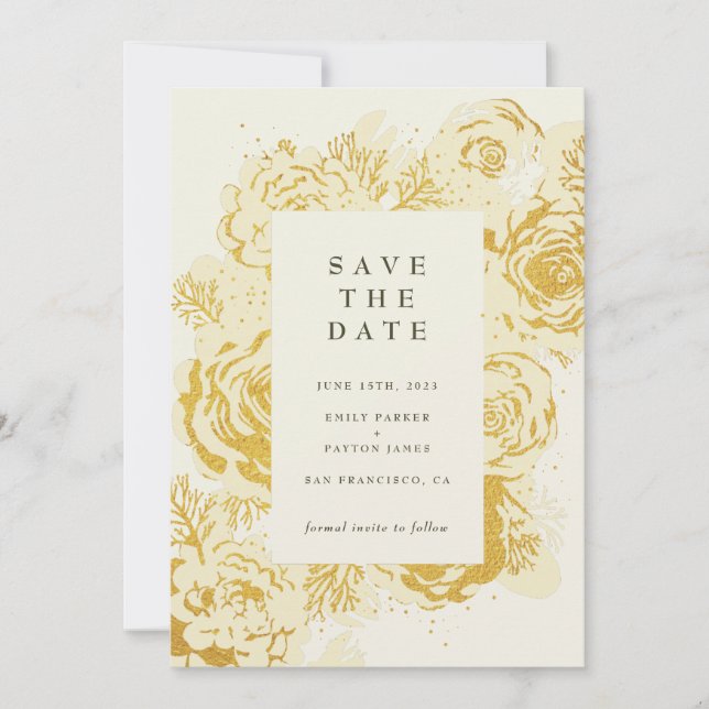 Invitation Gold Blooms FAUX Foil (Devant)