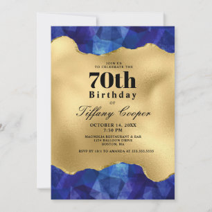 Invitation Gold Blue 70th Birthday Party